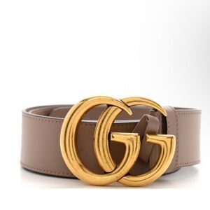 Gucci Brown Leather Belt with Gold Double G Buckle